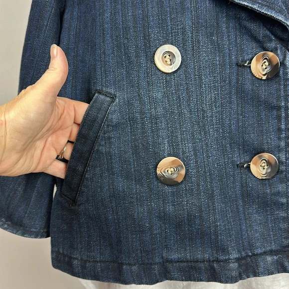 Live a Little dark blue, double breasted, cropped swing denim back pleat jacket - Picture 4 of 7